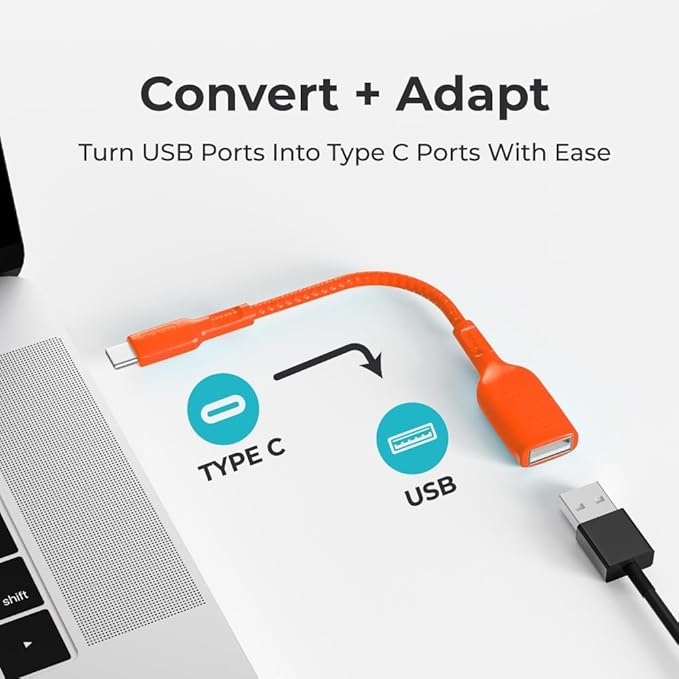 BLACK+DECKER USB C to USB A Adapter, USB C Male to USB Female Adapter Nylon Braid, Type C OTG Cable Compatible w/iPhone 16 15 Pro, MacBook Pro 2022/Air/Mini, iPad—2 Pack, 3" (Coral Rose)