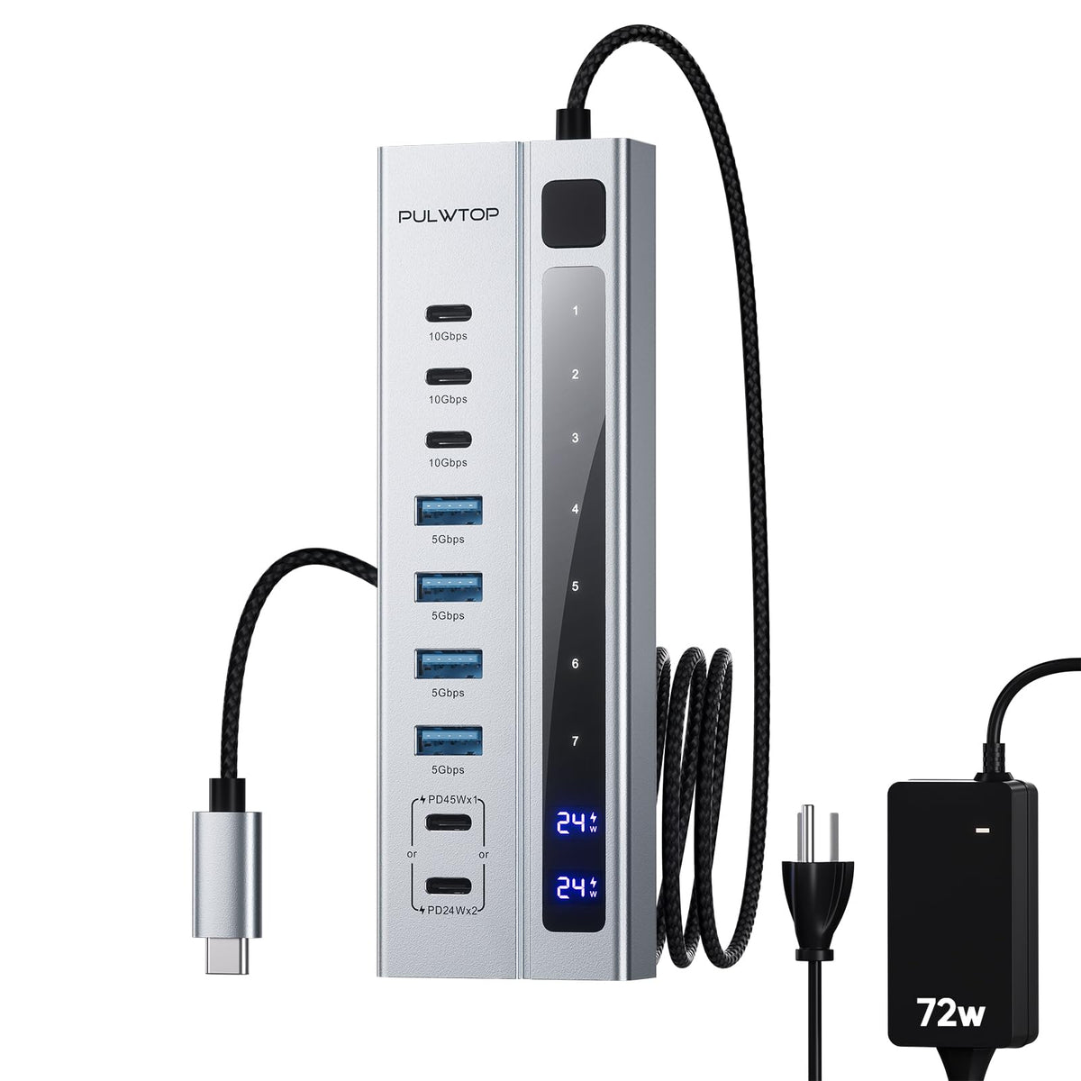 Powered USB C Hub, 9-in-1 USB-Hub suppprt 10Gbps & PD 45W Max Charging