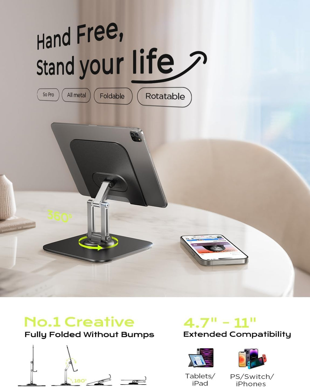 LISEN for iPad Stand Holder, Aluminum Tablet Stand Holder for iPad