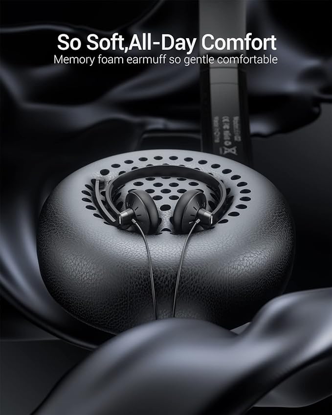 Wired Headphones with Microphone Headset - 3.5mm On-Ear Computer Headphones with Noise Cancelling Microphone for PC Laptop Home Office Online Class Skype Zoom Meetings Chat,Lightweight