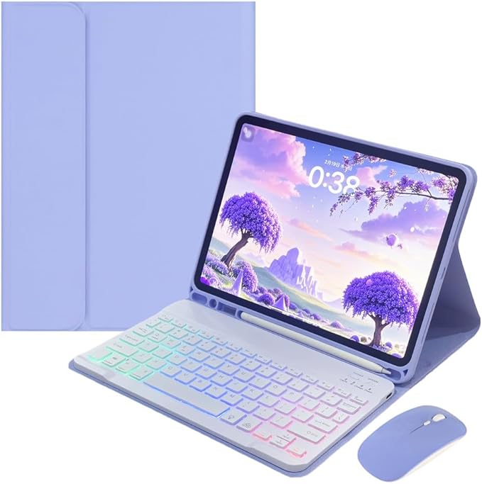 Keyboard Case for iPad Air 11-inch M3/M2 (2025/2024)/ Air 5th 4th Generation 10.9" with Mouse and Rainbow Backlit Magnetic Detachable Bluetooth Keyboard Cover,Purple