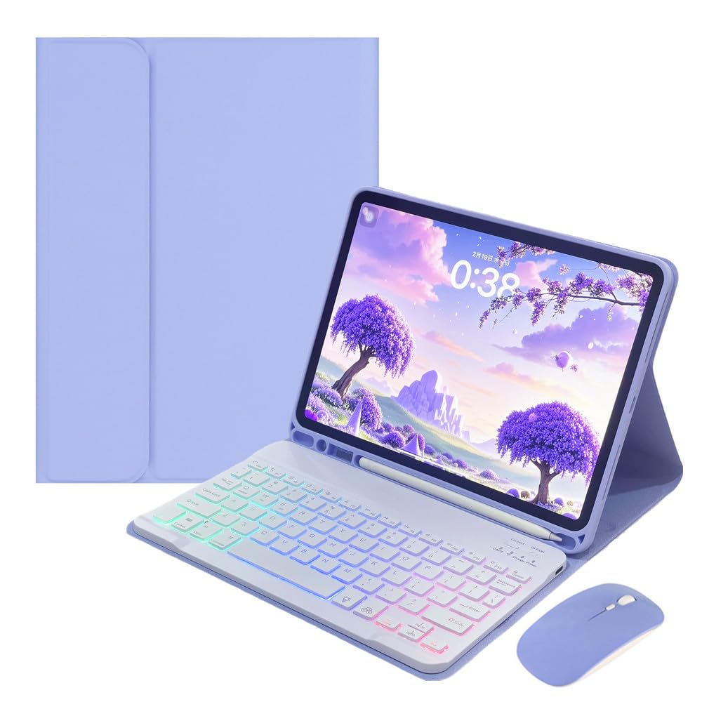 Disonbeir for iPad 11th (A16,2025) 11-inch, iPad 10th Gen 10.9 Inch 2022 Keyboard Case with Mouse and Rainbow Backlit Magnetic Detachable Bluetooth Keyboard Cover,Misty Blue