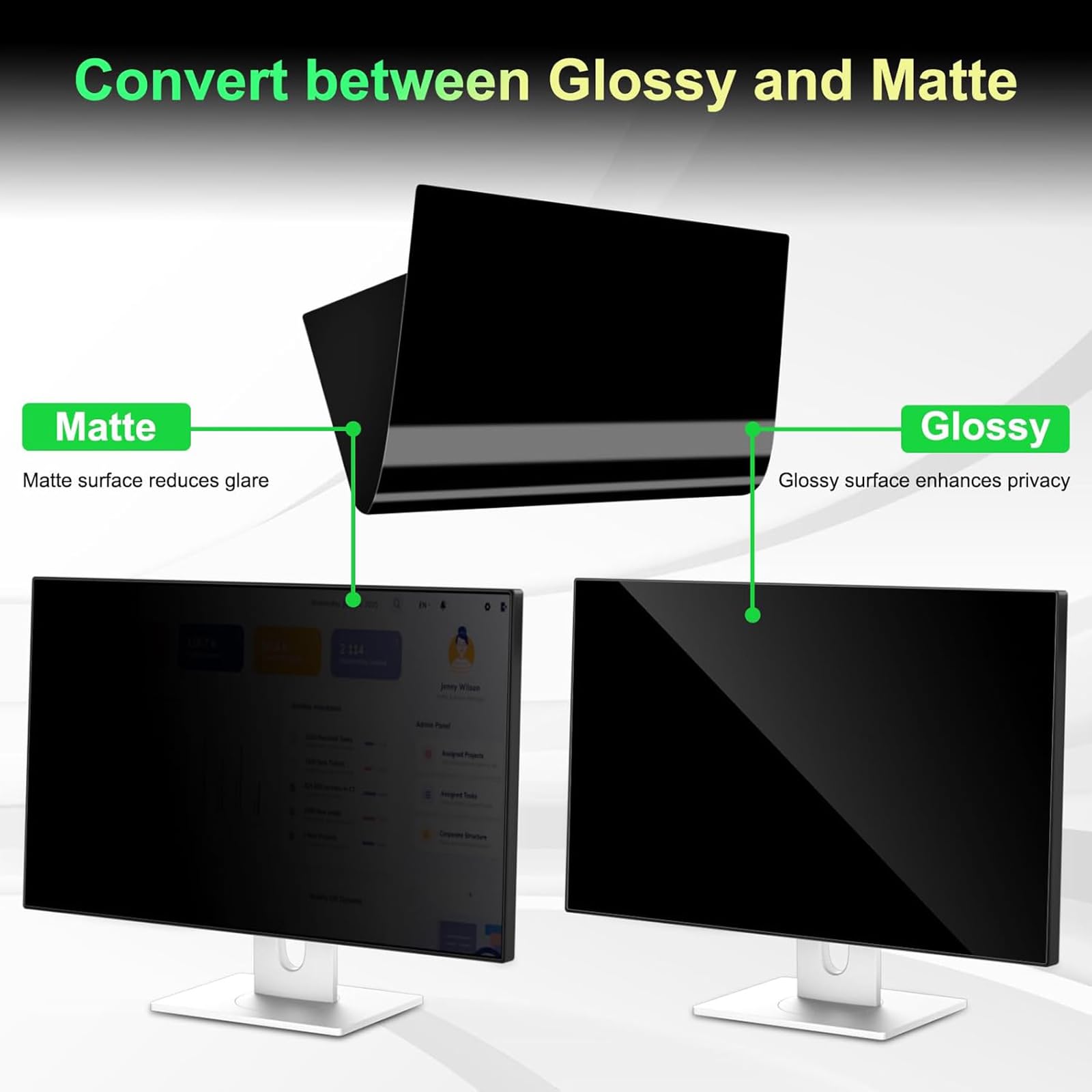 Easges [2 Pack] 24 Inch Computer Privacy Screen Filter for 16:9 Aspect Ratio, Eye Protection, Anti-Glare, Anti-Blue Light Computer Monitor Privacy Filter, Removable Anti-Scratch 24in Protector Film