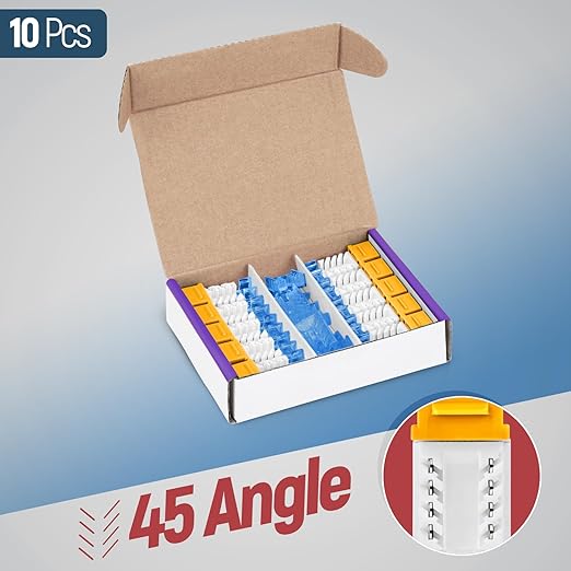 Everest 45° Angled RJ45 Cat5e Keystone Jacks 10-Pack in Yellow - Slim Profile Female RJ45 Connectors - Cat 5e Keystone Jack - Compatible with 45° Angled Speed Termination Tool - 45Term (B0BL3GS7ZY)