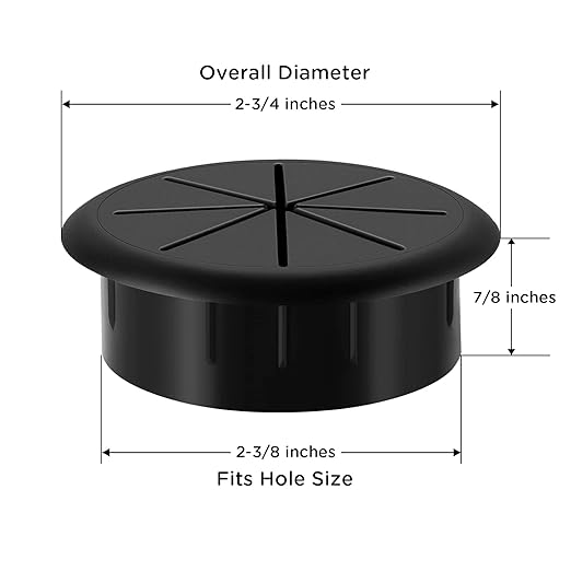 HYCC 2 Pack 2-3/8 Inch Flexible Desk Grommet,Organize Wires and Cables on Office Equipment, Computer Components, Entertainment Systems Effectively - Color: Black