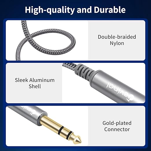 Devinal 1/4 inch Headphone Extension Cable, 6.35mm TRS Male to Female Stereo Cord, Quarter Inch Guitar Cable Extender, 20ft (6 Meters)