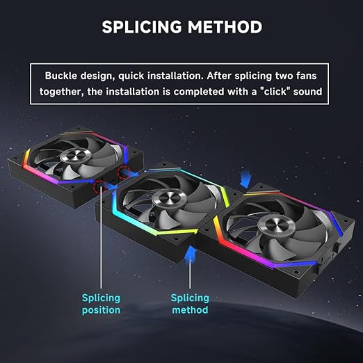 Jungle Leopard Galaxy 120mm PC Reverse Blade Case Fans, ARGB and PWM Cooling Fan PC, Axle Core Double Ring CD Pattern Module Computer Fans, Daisy-Chain 5V RGB Fan (Black 3 Pack)