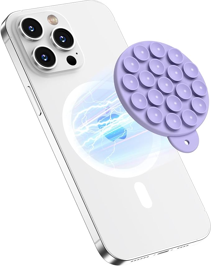 HSAOHD Magnetic Suction Cup Phone Mount, Compatible with MagSafe, Silicone Octo Cup Buddy Sticky Grip Holder for iPhone and Android, Removable Hands-Free Phone Stand Selfie/Video for TikTok, Red
