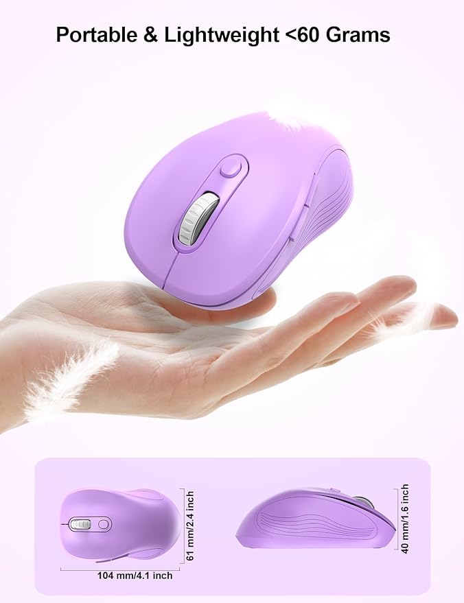 Trueque Wireless Mouse for Laptop, 2.4GHz Ergonomic Computer Mouse with Back & Forward Buttons, 3-Level DPI, 6 Buttons, Optical USB Cordless Mice for Windows Chromebook MacBook PC (Lavender)