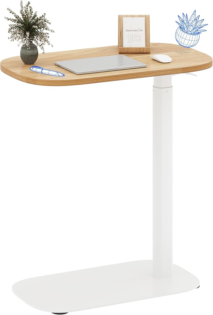 FLEXISPOT Adjustable C Table with Wheels, Mobile Snack Side End Table Sofa Couch Bedside Table Laptop Cart TV Tray Night Stand Small Space Side Table(23.6" W x 13.8" D,Maple)
