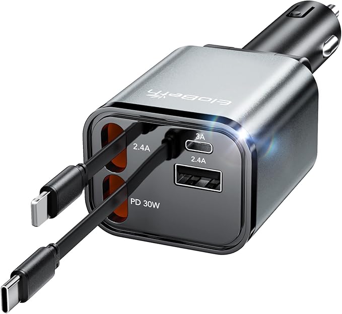 Upgraded Retractable Car Charger Adapter,4 in 1 Fast Charging Car Phone Charger,69W USB C Car Truck Accessories,Road Trip Essentials Gift for Men Women for iPhone 16/15/14/13/12/11,Galaxy,Pixel