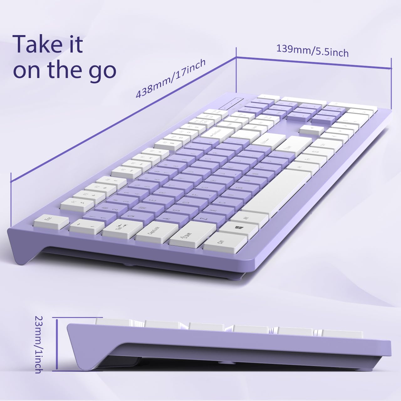 COLIKES Wired Keyboard, Ultra-Thin USB Wired Computer Keyboard, Low-Profile Keys, Spill-Resistant, Multimedia Keys, Compatible with Windows, Mac, Chrome, Linux, and Android-Purple