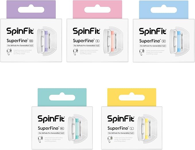 SpinFit Superfine for AirPods Pro Gen 1 & 2 - SS - Medical Grade Silicone Patented Replacement Ear Tips and Adapters for Supreme Comfort (one Pair)(Ear Tips Installed)