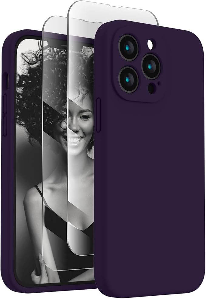 FireNova Designed for iPhone 13 Pro Max Case, Silicone [Camera Protection] Phone Case with [2 Screen Protectors], Soft Anti-Scratch Microfiber Lining Inside, 6.7 inch, Purple