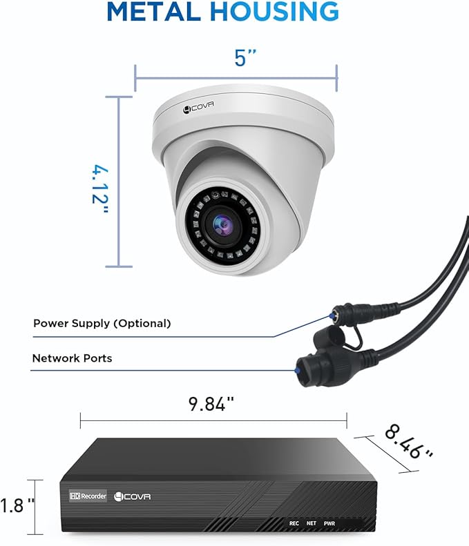 4COVR Security Camera System PoE, AI Human Vehicle Detection, 8CH 4K H.265 NVR 2TB HDD, 6Pcs 5MP Wired Commercial Dome IP Camera IP67 Night Vision, 24/7 Home Surveillance Outdoor, LY97AX5M0806