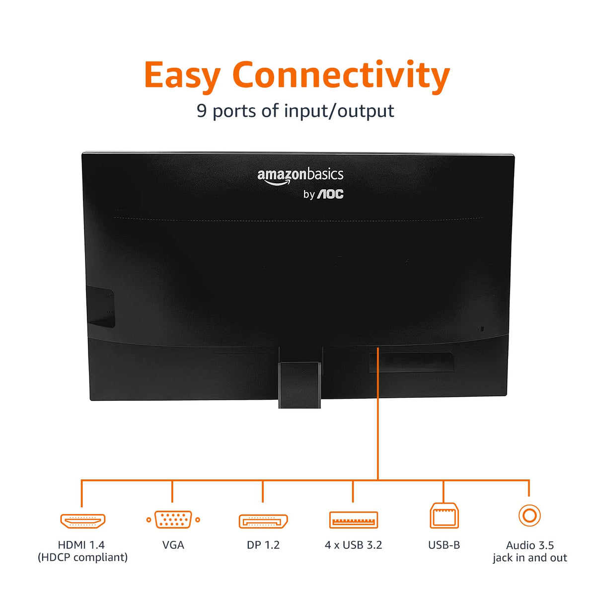 Amazon Basics 27 in IPS Monitor, Full HD 1080P, 75 Hz, Adjustable Stand, HDMI, Display Port, VGA Input, Built-in Speakers, VESA Compatible, Black