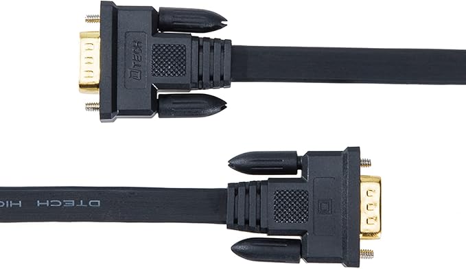 DTech 25ft Ultra Thin Flat Type Computer Monitor VGA Cable Standard 15 Pin Male to Male Connector SVGA Wire 25 Feet - Black