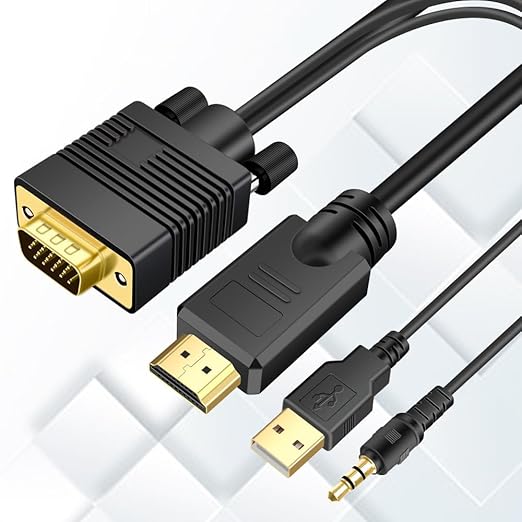 VGA (Sources) to HDMI(Display) Cable 10ft with Audio, VGA to HDMI Adapter Cable Compatible Well Witch Computer/Projector/Laptop to Monitor/TV