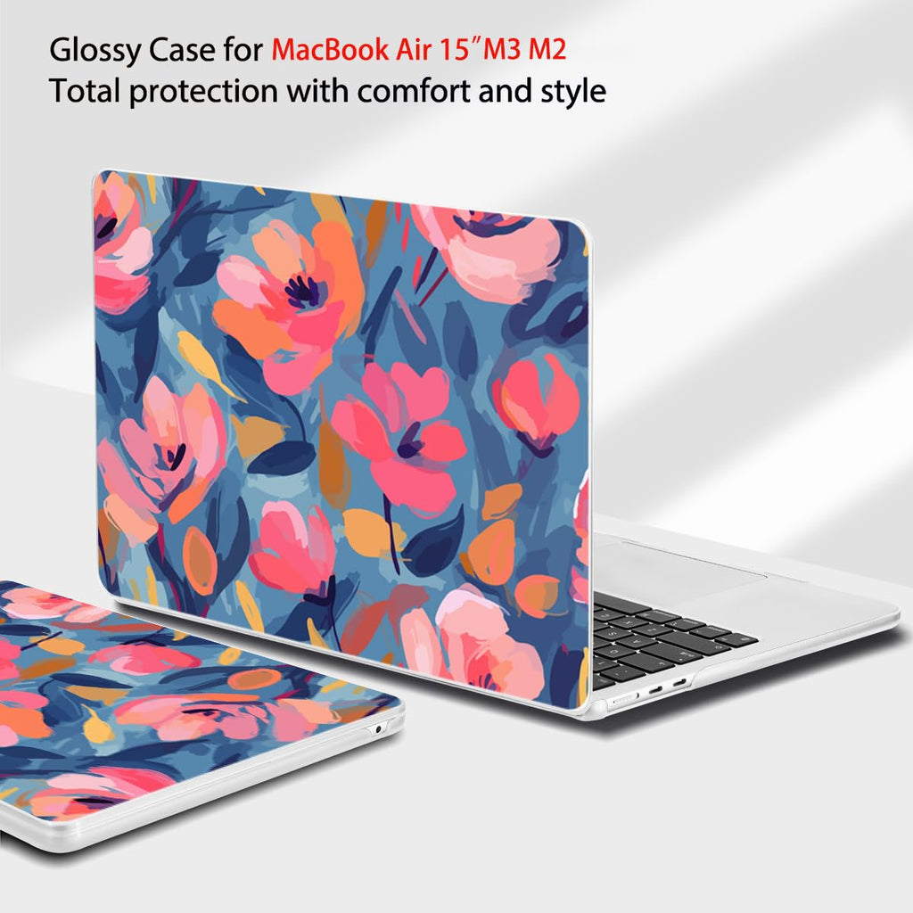 Teryeefi for M5 MacBook Air 15 inch Case M4/M3/M22026 2025 2024 2023 Release A3448 A3241 A3114 A2941, Hard Shell Cover & Keyboard Cover & Screen Protector & OTG Adapter - W-Abstract Pink Flower
