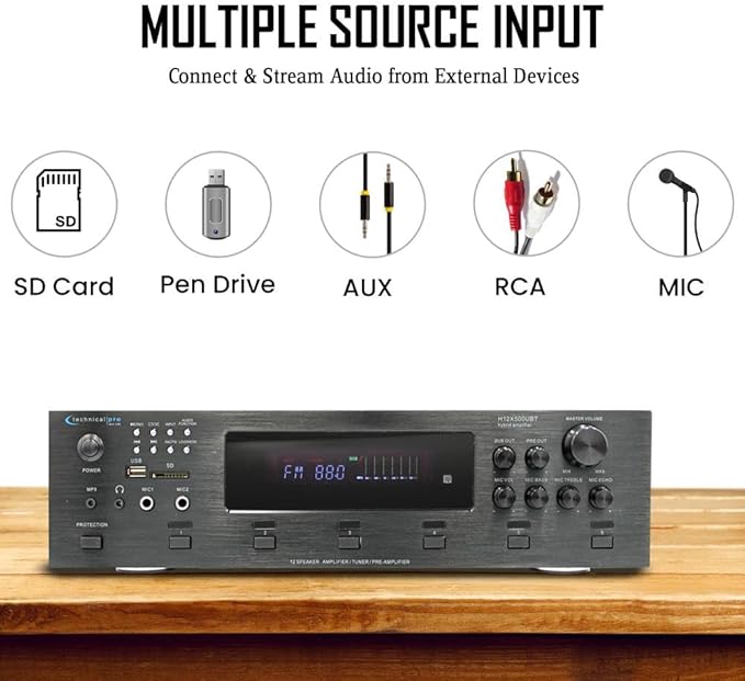 Vaiyer Home Theater System Kit, 6-Channel 6000 Watts Bluetooth Amplifier with 5.25" 8 Qty of 175 W Each in-Wall in-Ceiling Speakers & 16 AWG 500 ft. Speaker Wire Perfect for Home, Office, Restaurants