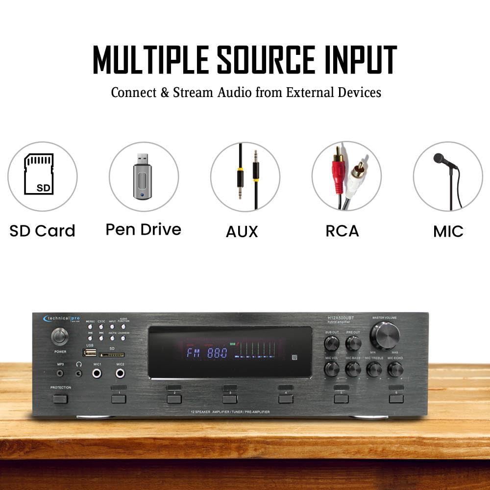 Vaiyer Home Audio System Kit, 6-Channel 6000 Watts Bluetooth Amplifier