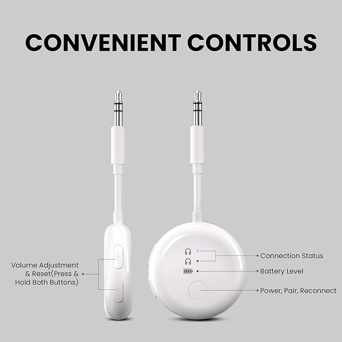Avantree SoundJet R1 – Airplane Bluetooth Adapter for Headphones & AirPods, aptX Adaptive, Qualcomm Chipset, 20H Battery, Wireless Audio Transmitter for in-Flight Travel Essentials - White