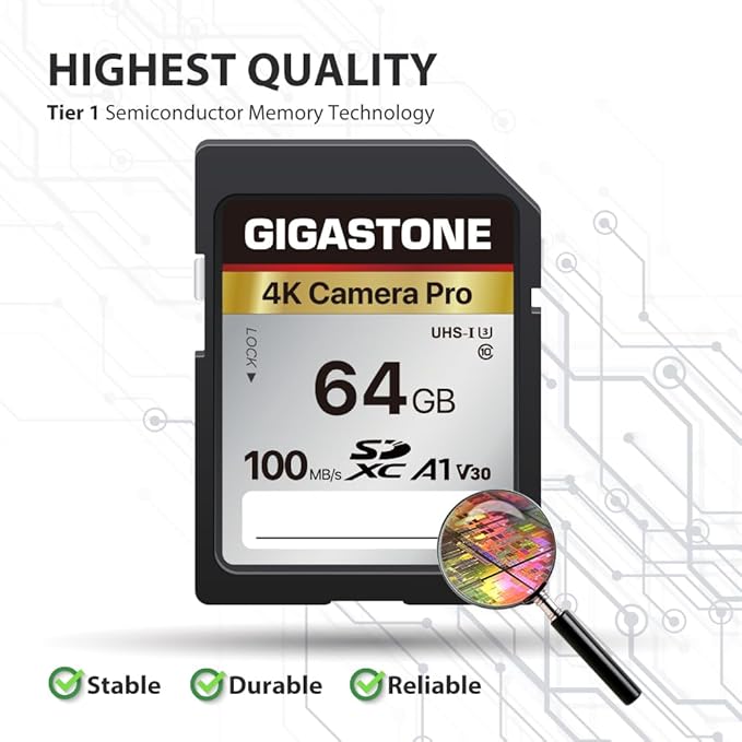 [5-Yrs Free Data Recovery] GIGASTONE 64GB SD Card 2-Pack, 4K Camera Pro, A1 V30 SDXC Memory Card 4K UHD Video Compatible with Canon Digital Camera, with 2 Mini Cases