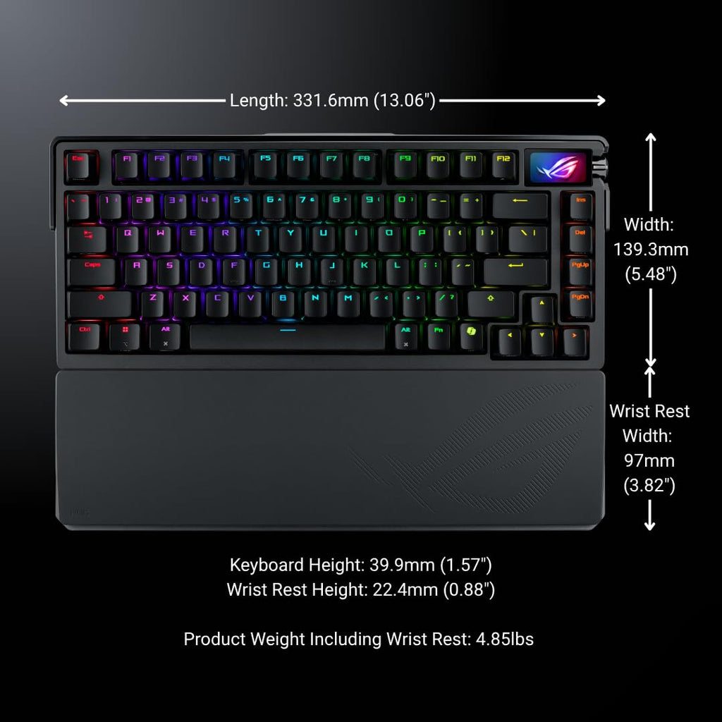 ASUS ROG Azoth Extreme Wireless Mechanical Gaming Keyboard – 75% TKL, ROG NX Snow Linear Switches, PBT Keycaps, Aluminum Chassis, Carbon Fiber, Gasket Mount, Color OLED Screen, PC/Mac Support - Black