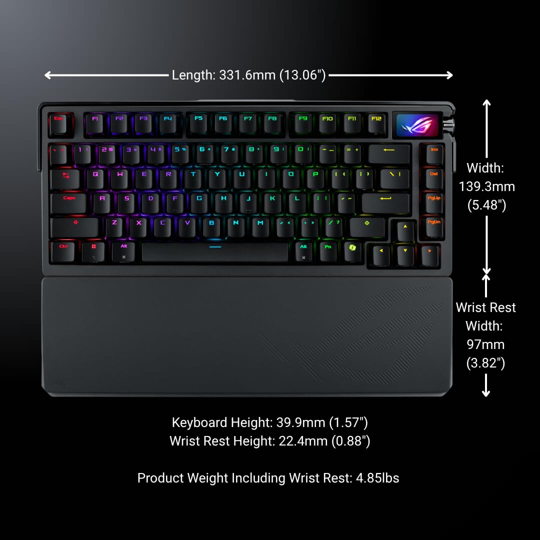 ASUS ROG Azoth Extreme Wireless Mechanical Gaming Keyboard – 75% TKL, ROG NX Snow Linear Switches, PBT Keycaps, Aluminum Chassis, Carbon Fiber, Gasket Mount, Color OLED Screen, PC/Mac Support - Black