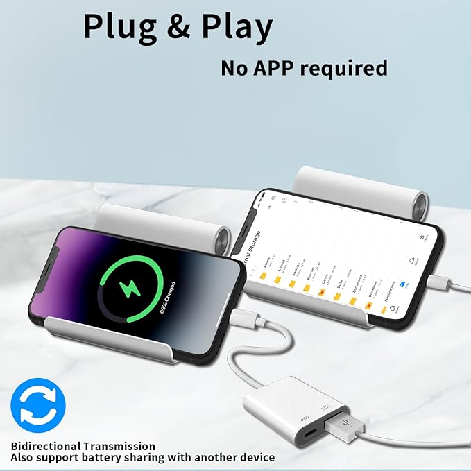 [Apple MFi Certified] Lightning to USB Camera Adapter for iPhone, iPad to USB 3.0 Female OTG Adapter with Charging Port, Plug and Play, Support Card Reader, USB Flash Drives, Keyboard