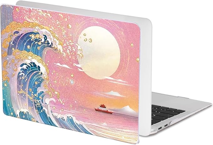 for MacBook Pro 13-inch Case 2022 2021 2020-2016 Release M2 M1 Chip A2338 A2251 A2289 A2159 A1989 A1706, Pattern Plastic Hard Shell Keyboard Cover Screen Film Webcam Cover, Sunset Glow Waves