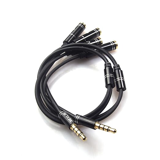 REXUS Black 2-Pack 3.5mm Y Splitter Stereo Audio Cable 4-Pole Male to 2 Female for Headphone, Headset Splitter Adapter Extension Aux Cable, Compatible MobilePhone and New Laptop(M22F35Hx2)