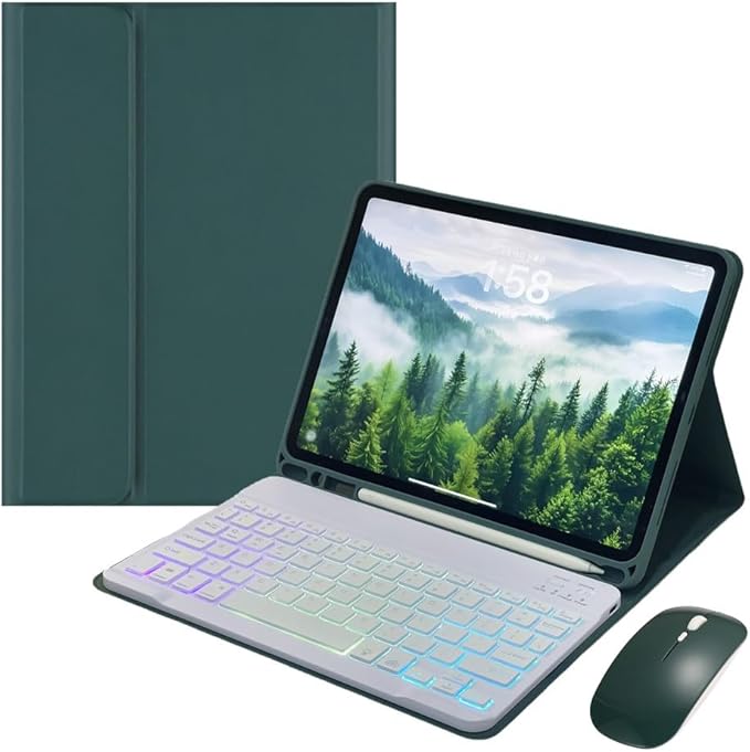 Rainbow Backlit Keyboard Case for iPad Pro 13 inch (M4) 2024 with Mouse and 7 Colors RGB Colorful Backlight Magnetic Detachable Bluetooth Keyboard Cover,Dark Green+White