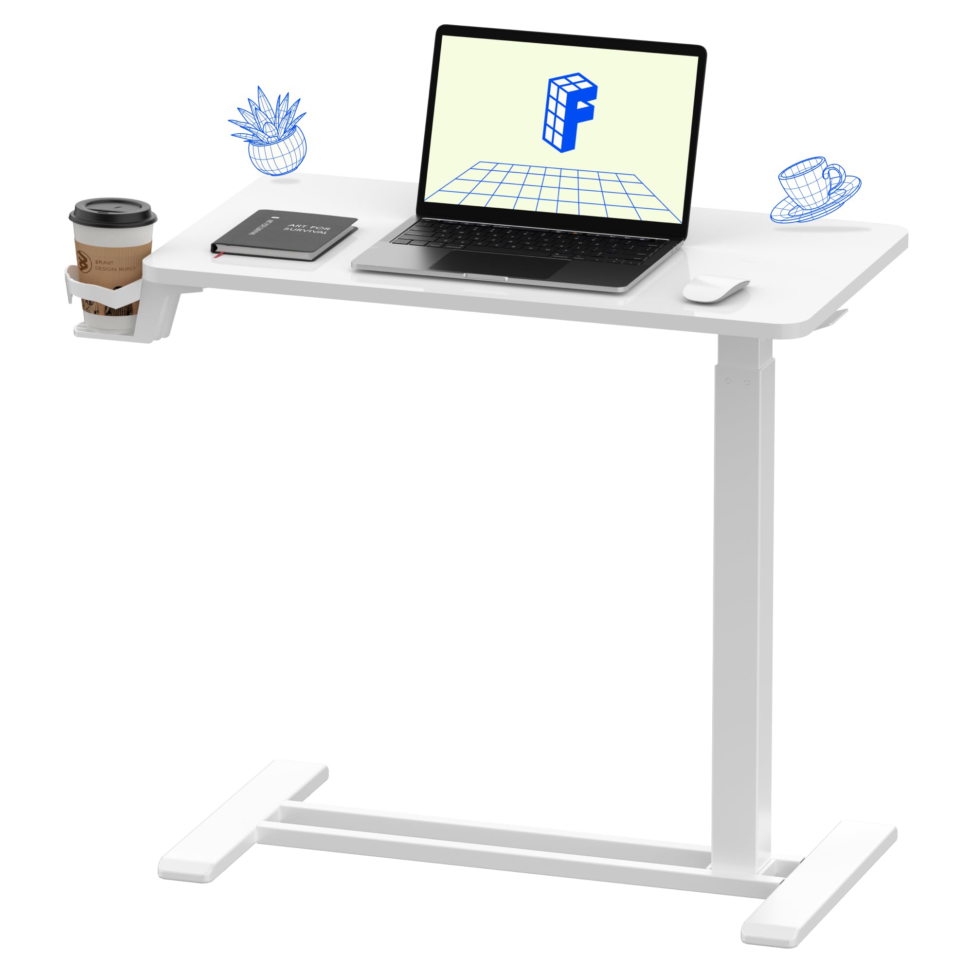 FLEXISPOT H7 28" Pneumatic Height-Adjustable Overbed Table with Wheels