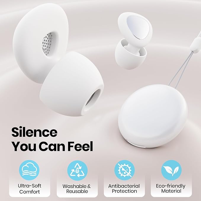 Ear Plugs for Sleeping Noise Cancelling, 45dB Reusable Silicone Ear Plugs for Concert, 8 Tips Earplugs for Noise Reduction, Hearing Protection Earplugs for Sleep, Concert, Snoring, Work, White