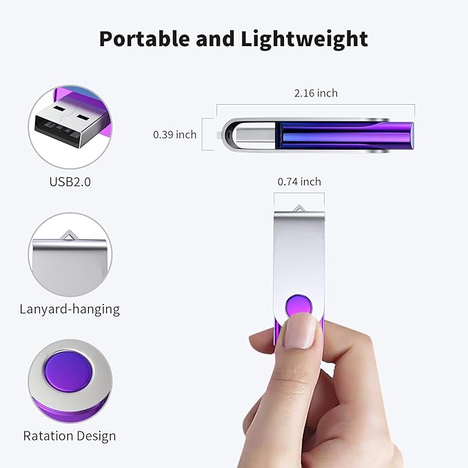 ABLAZE 64GB Flash Drive 2 Pack, USB 2.0 Thumb Drives with Lanyards Swivel USB Memory Stick 64GB（Green and Purple
