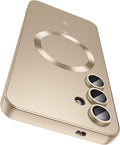 Magnetic for Samsung Galaxy S24 Case [Compatible with MagSafe][Built-in Camera Lens Protector] Slim Soft Silicone Bumper Shockproof Metallic Luster Phone Case (Gold)