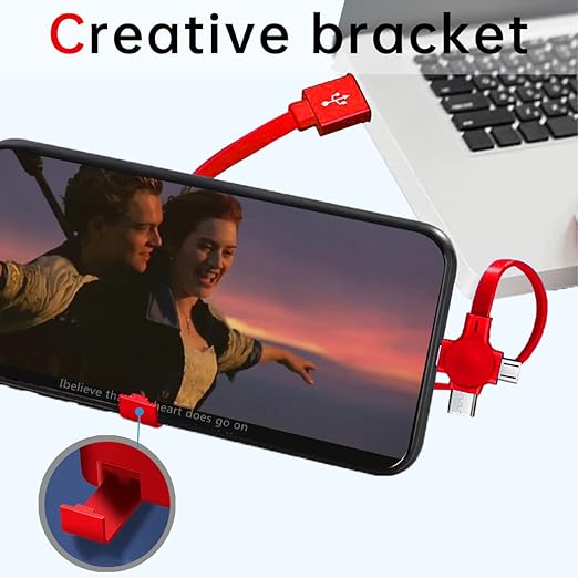 4 Pcs 3 in 1 Retractable Multi Chargers Cable (3.28FT) with USB C/Micro USB/IP and Phone Stand, Festivals and Birthday Gift for Your Family and Friends, Compatible with iPhone/Android/Tablet