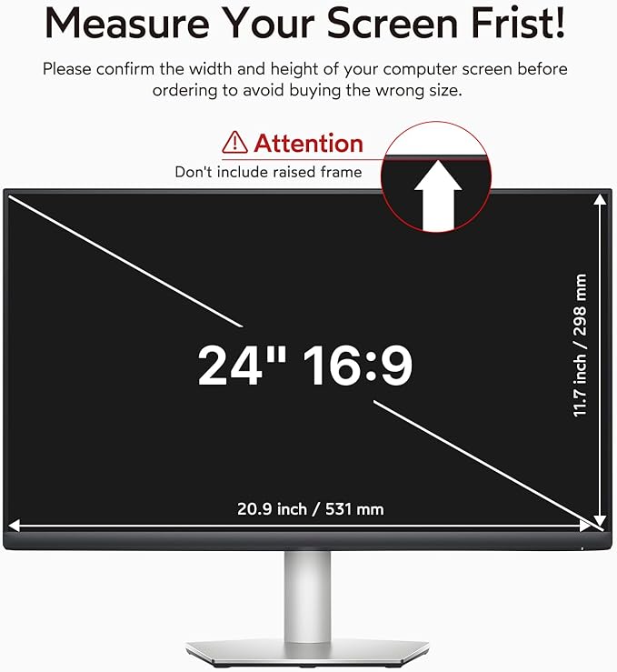 bersem 2 Pack 24 Inch Computer Privacy Screen for 16:9 Ratio Monitors, Anti-Glare, Blue Light Filter, Removable, UV-Blocking