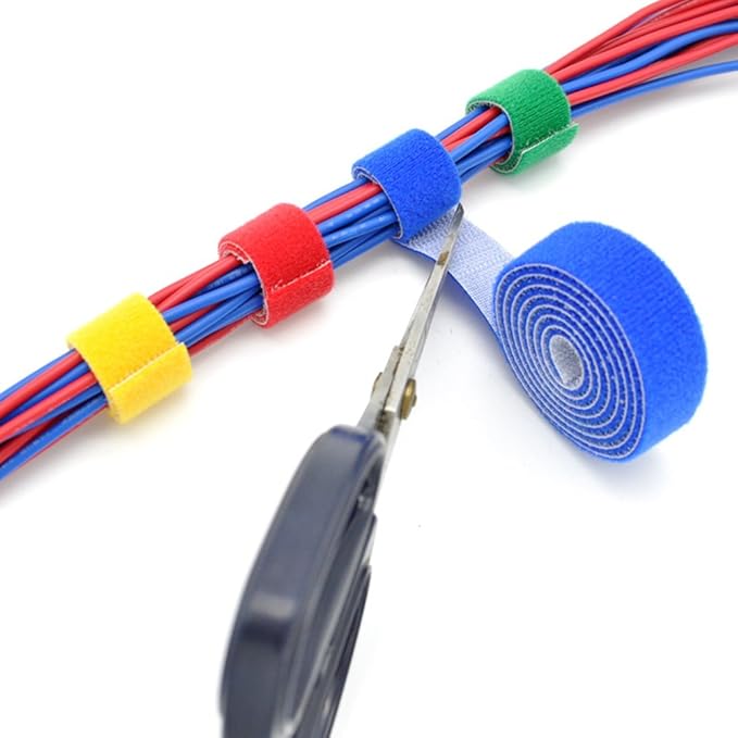 Reusable Fastening Tape Cable Ties 3/4 Inch Double Side Hook Roll (5 Yard, Red)