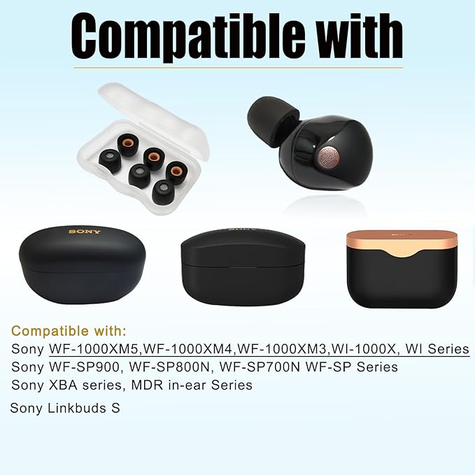 Memory Foam Earbuds Tips for Sony WF-1000XM5 Eartips for WF-1000XM5 WF-1000XM4 Earbuds Case, Small Ear Tips Black