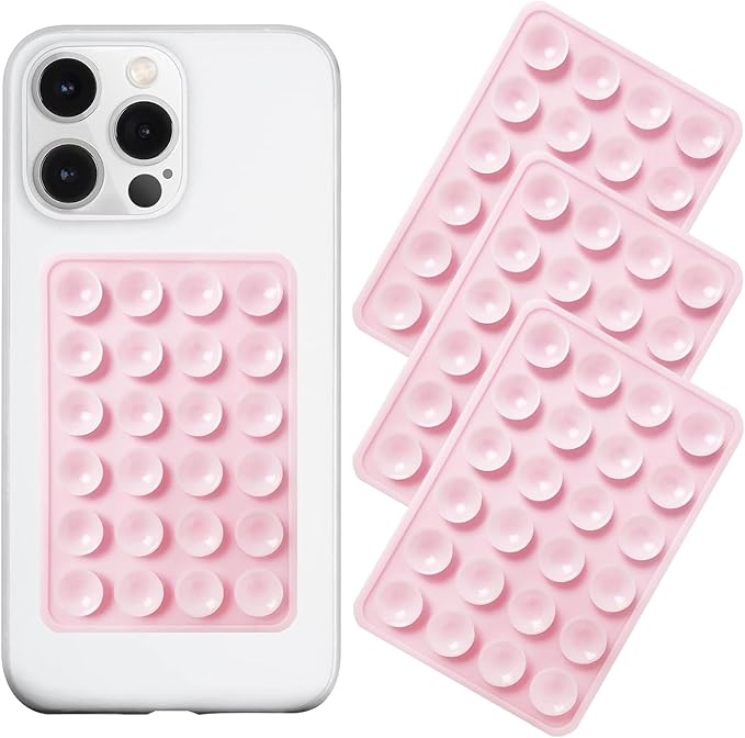 Silicone Suction Phone Case Mount 3 Pack, Silicon Adhesive Suction Cup Phone Mount, Non Slip Sticky Phone Grip for Cellphone, Strong Grip Holder for Selfies and Videos (Light Pink)