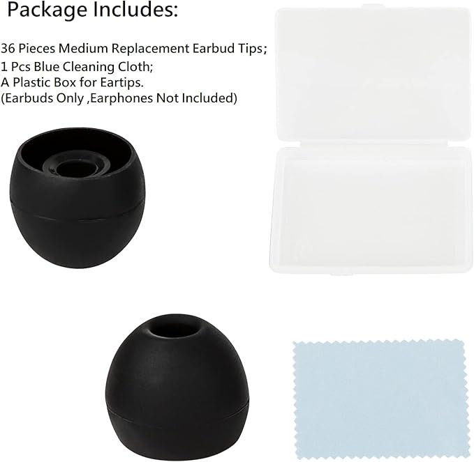 36 Pieces Medium Earbud Tips Soft and Comfortable Ear Bud Replacement Pieces Silicone Fit Most in-Ear Headphones，Inner Hole 3.8mm -5.5mm，Medium Black Earbud Replacement Tips