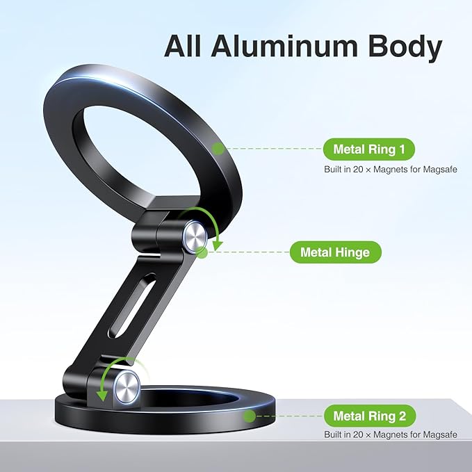 elitehood Magnetic Phone Stand, Small & Portable Magnetic Phone Holder [Dual Strongest Magnets], for Magsafe Foldable iPhone Stand, Universal Cell Phone Stand for Desk Gym Mirror Wall, Black