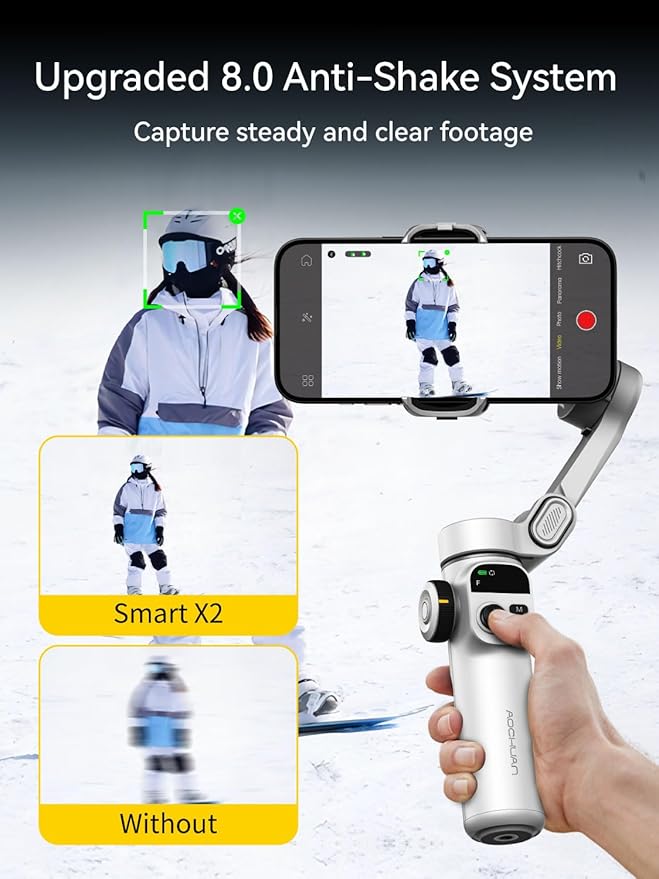Gimbal Stabilizer for iPhone, Phone Gimbal with Face/Object Tracking for Vlog Recording, 3-Axis Phone Stabilizer with 7.8' Extension Rod and OLED Display for iPhone/Android-Smart X2 White