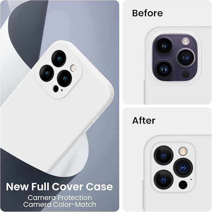 FireNova for iPhone 14 Pro Case, Silicone Upgraded [Camera Protection] Phone Case with [2 Screen Protectors], Soft Anti-Scratch Microfiber Lining Inside, 6.1 inch, White