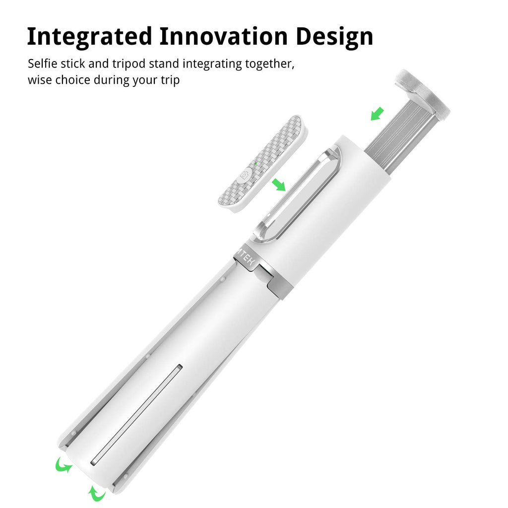 ATUMTEK Selfie Stick Tripod, 3-in-1 Extendable Aluminum Phone Tripod with Detachable Bluetooth Remote, Compatible with iPhone 17/16/15/14/13/12/11/11 Pro/XS Max/XR and Samsung Smartphones, White