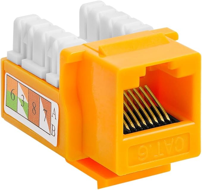 Cmple - 10 Pack Cat6 Keystone Jack Insert Punch Down RJ45 Connectors RJ45 Keystone Jack 90 Degree Female for Wall Plates, Patch Panels, Patch Cables, Ethernet Cables - Yellow