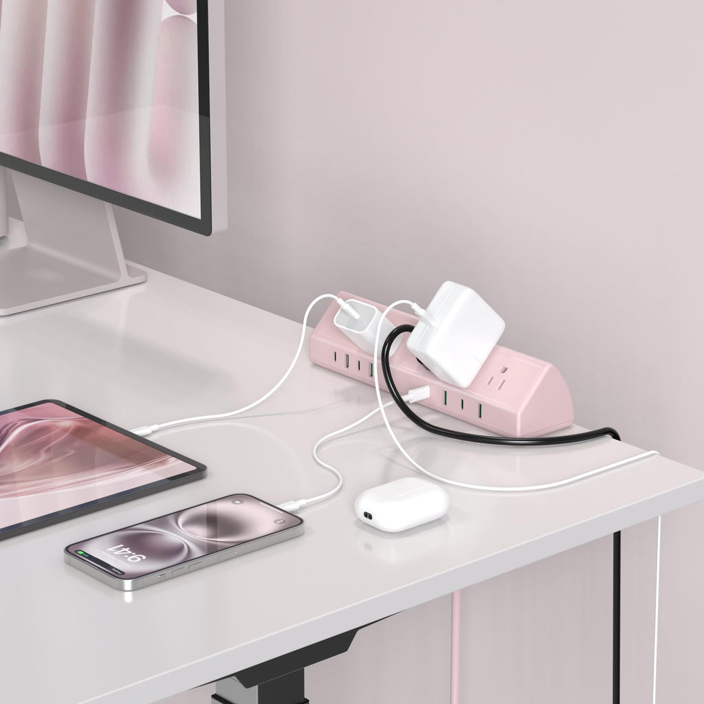 Jgstkcity Desk Clamp Power Strip USB C 45W,Surge Protector,Pink