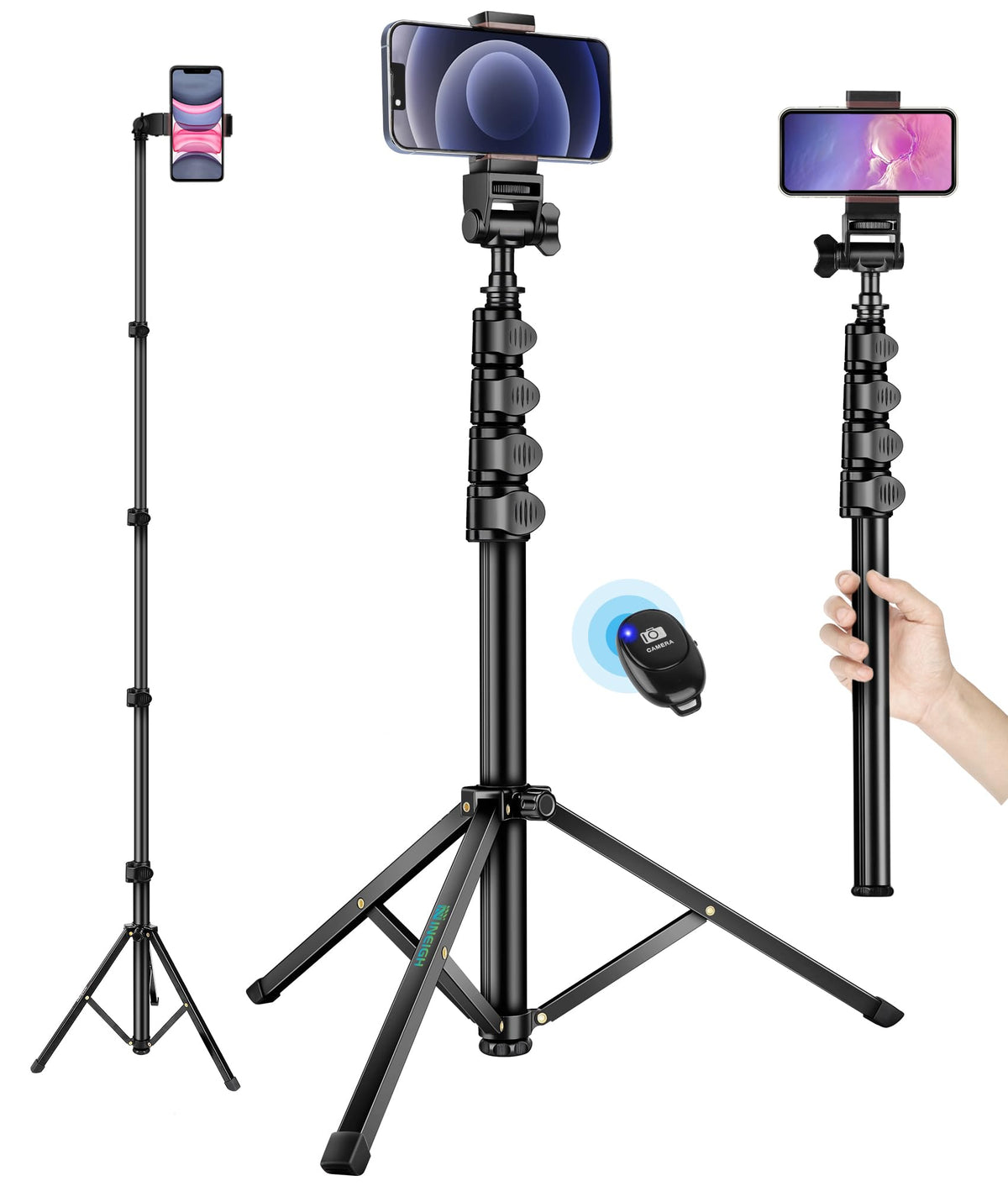 Nineigh 80" Phone Tripod, Selfie Stick, Aluminum Cellphone Tripod Stand